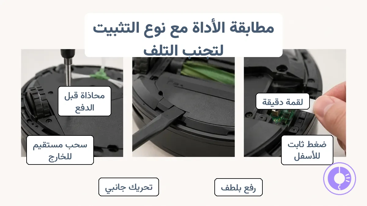 أمثلة على مسامير ومشابك وموصلات Roomba وكيفية التعامل معها دون إتلافها