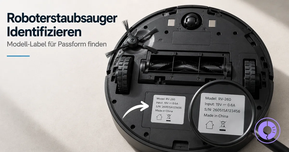 Roomba-Unterseite und Gerätekennzeichnung zur Bestimmung kompatibler Ersatzteile