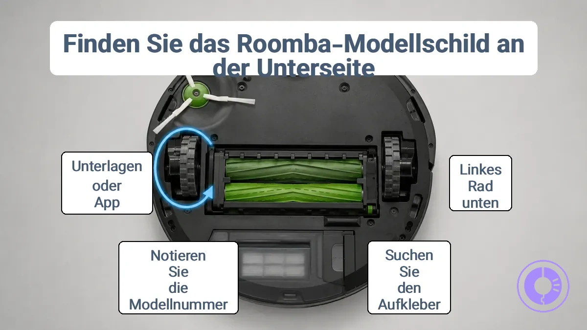Roomba-Unterseite mit markiertem Bereich für Gerätekennzeichnungen