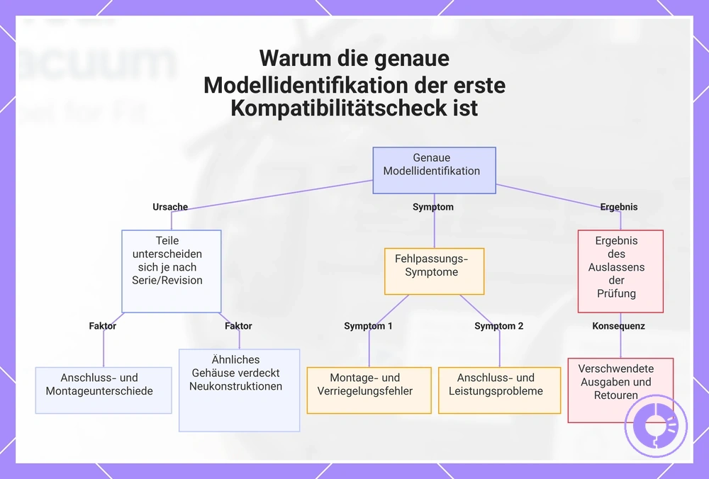 Darstellung typischer Gründe, warum eine genaue Roomba-Modellidentifikation vor der Teileauswahl wichtig ist