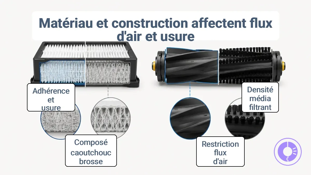 Différences de matériaux et de fabrication influençant le flux d’air, le contact des brosses et l’usure