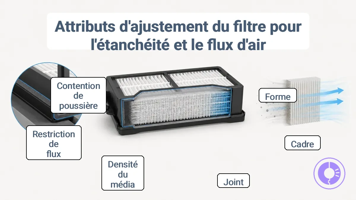 Filtres de rechange Roomba : cadre, joint et interface avec le bac