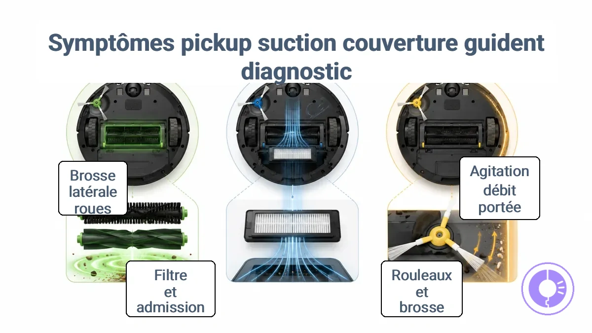 Symptômes de collecte, d'aspiration et de couverture et familles de pièces Roomba à vérifier
