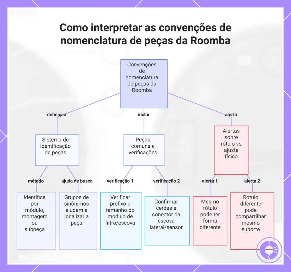 Como interpretar as convenções de nomenclatura de peças do Roomba