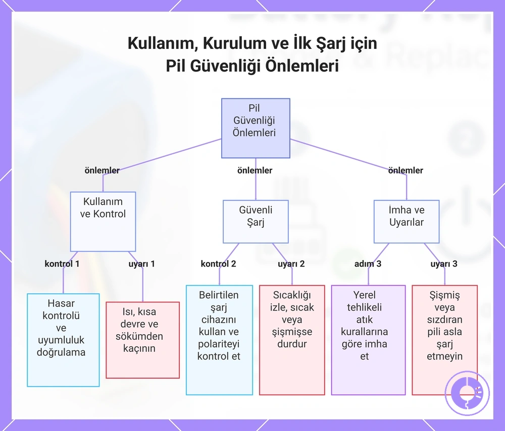 Kullanım, Kurulum ve İlk Şarj için Batarya Güvenliği Önlemleri